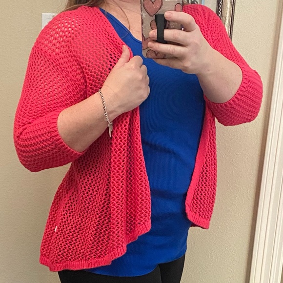 Margaritaville crochet, bright pink cardigan, S - Picture 3 of 5